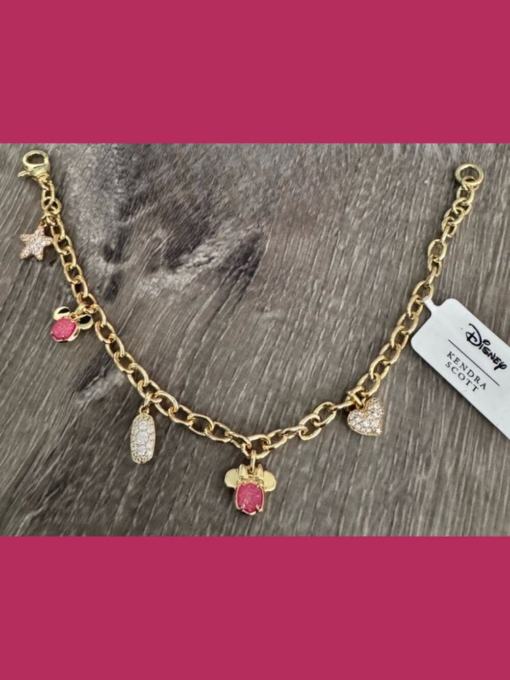 Kendra Scott x Disney Mickey Minnie Mouse Charm Bracelet Gold Pink White Mix NWT
